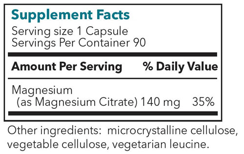 Magnesium Citrate Supplement Facts Label