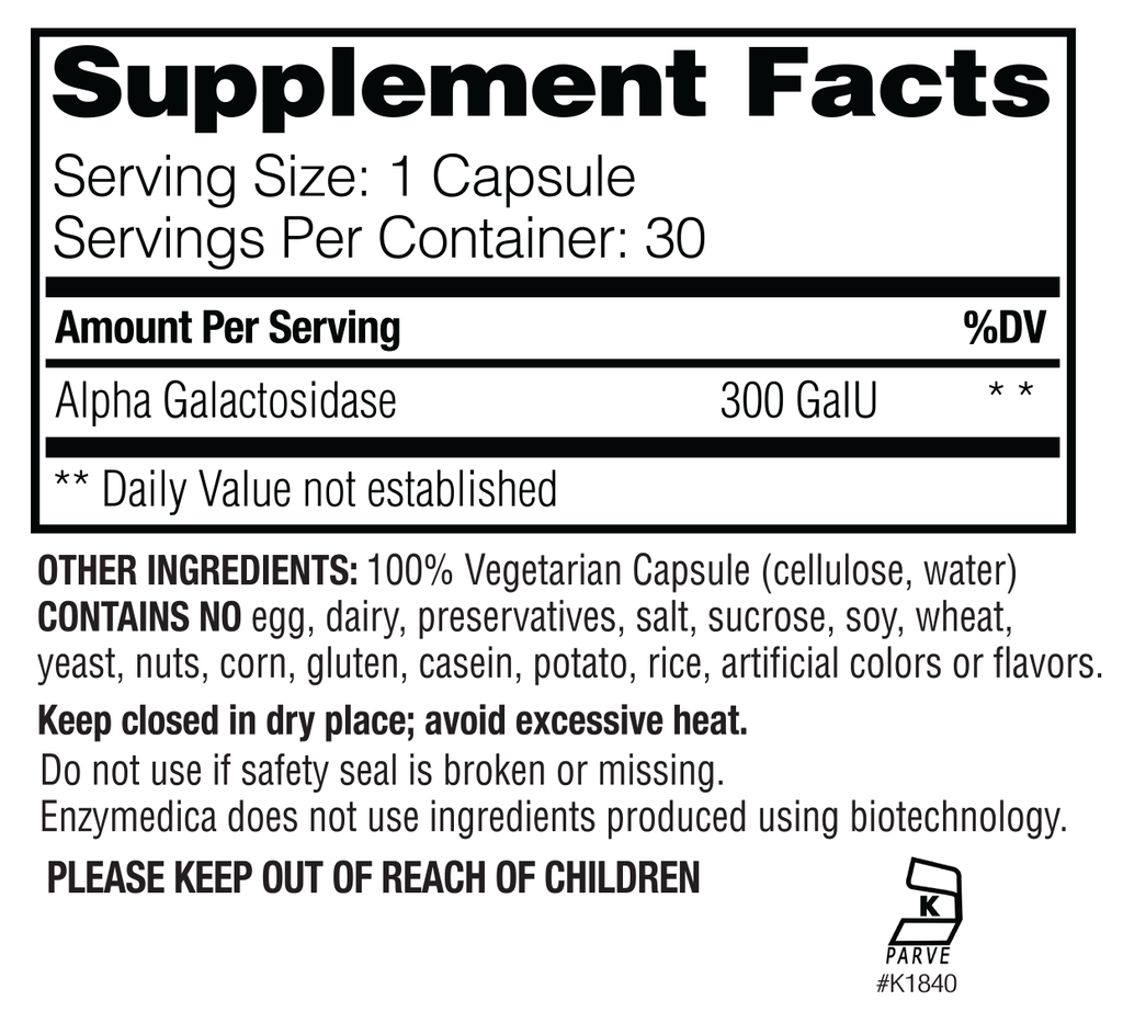 Supplement Facts - BeanAssist by Enzymedica