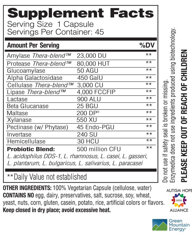 Supplement Facts - Digest Gold + Probiotics by Enzymedica