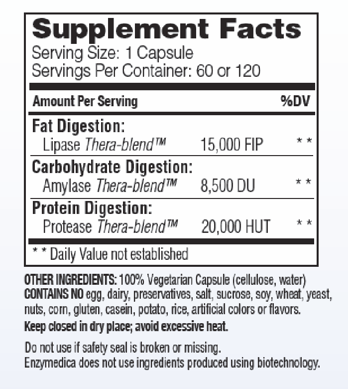 Supplement Facts - Lypo Gold by Enzymedica