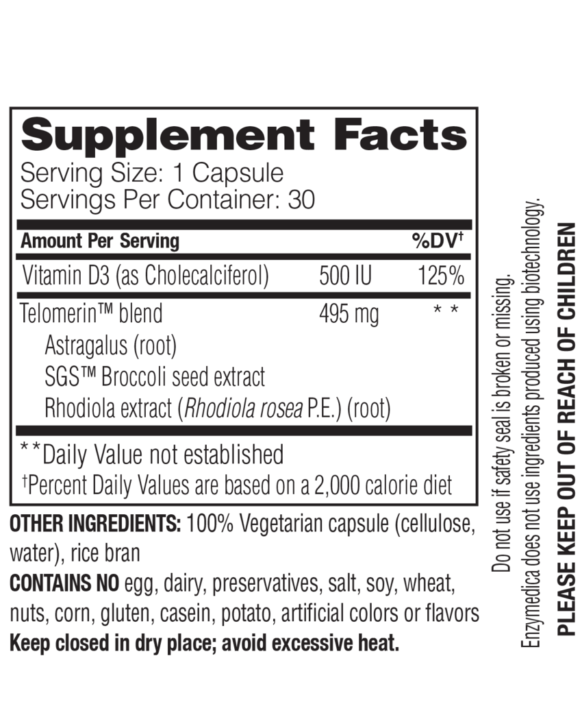 Supplement Facts - Telomere Plus by Enzymedica