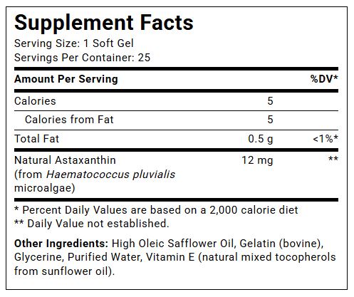 BioAstin Astaxanthin Supplement Facts 25mg