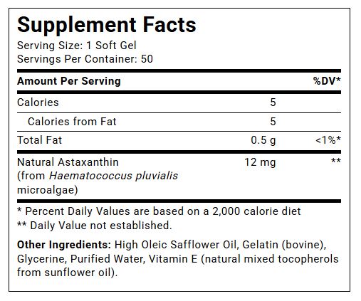 BioAstin Astaxanthin Supplement Facts 50mg