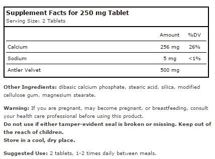 Antler Velvet Supplement Facts Label