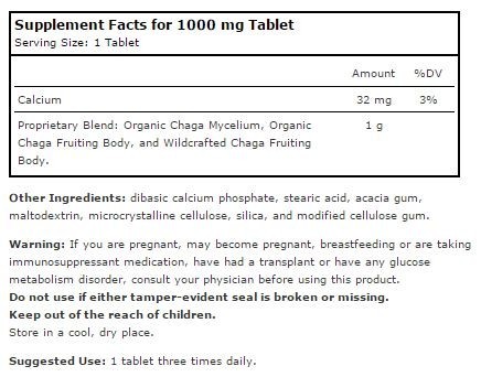 Chaga from Planetary Herbals Supplement Facts Label