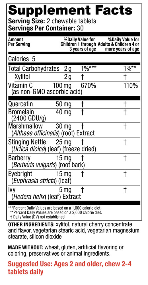 Supplement Facts - Children's Sinus Support 