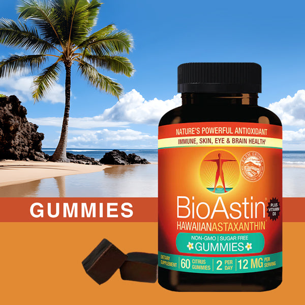 Nutrex Hawaii BioAstin Gummies on beach scene