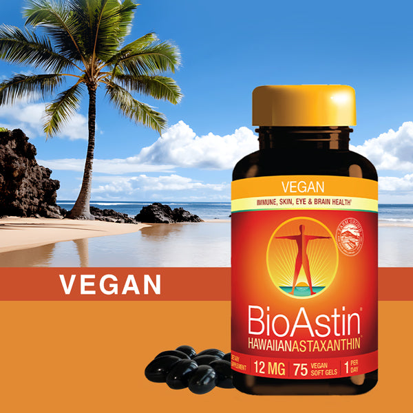 Nutrex Hawaii BioAstin Vegan on beach scene