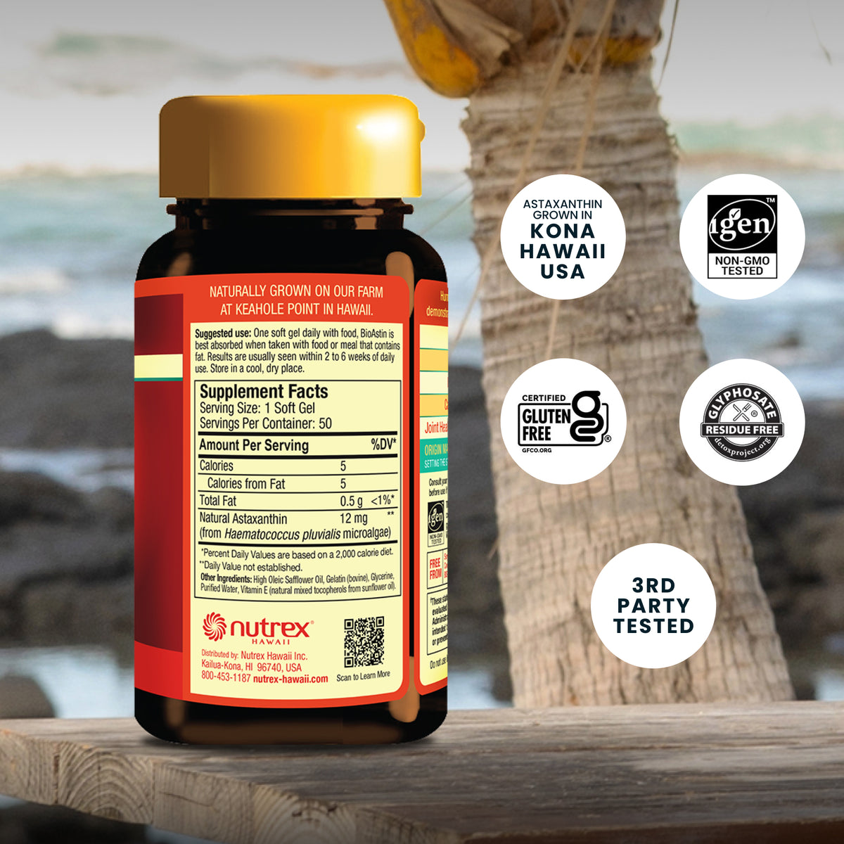 BioAstin Astaxanthin Supplement Facts and Icons