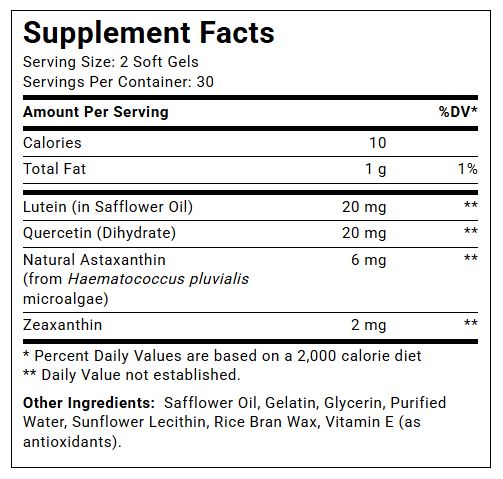 EyeAstin  by  Nutrex Hawaii supplement facts panel - 60 Capsules