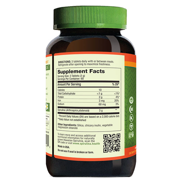 Hawaiian Spirulina Tablets supp facts side panel