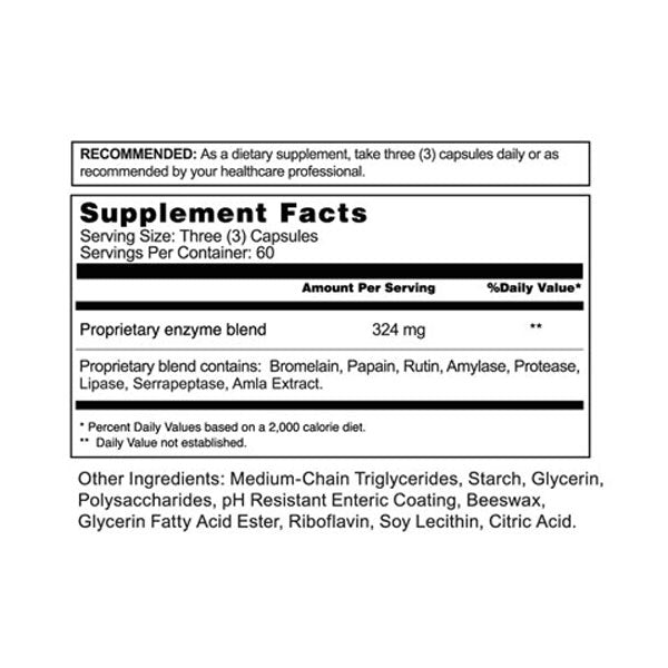 Vitalzym by XE  by  World Nutrition supplement facts panel - 180 Capsules