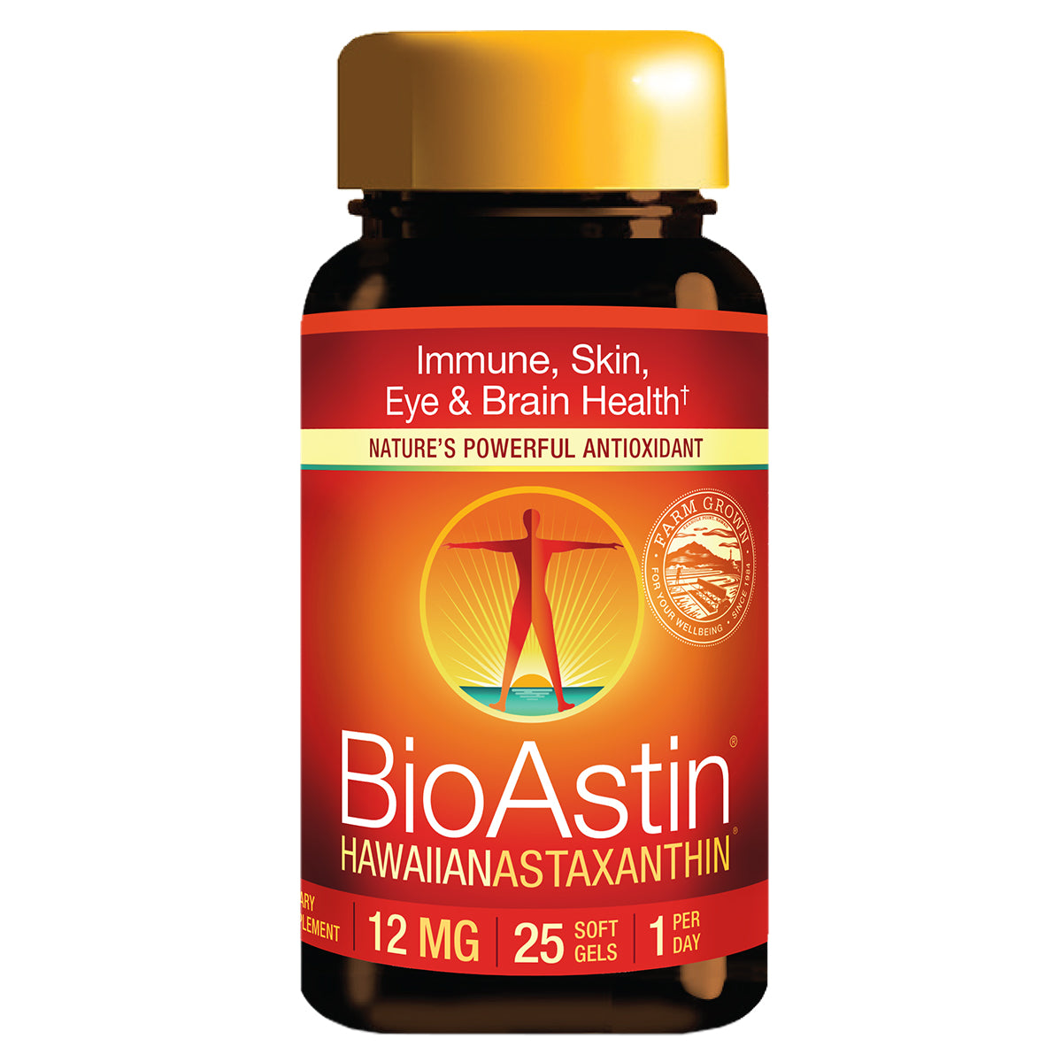 BioAstin Astaxanthin 12g 25 caps front of bottle