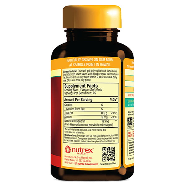 Nutrex Hawaii BioAstin Vegan side panel supp facts