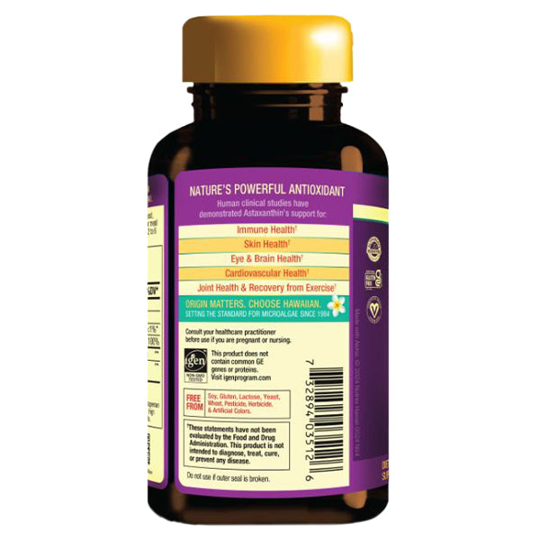 BioAstin Supreme from Nutrex hawaii side panel of bottle describing benefits