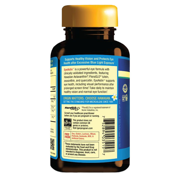 EyeAstin by Nutrex Hawaii side panel of bottle describing product.