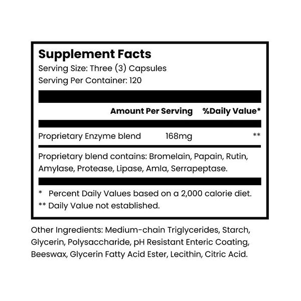 Vitalzym Extra Strength  by  World Nutrition supplement facts panel - 360 Capsules