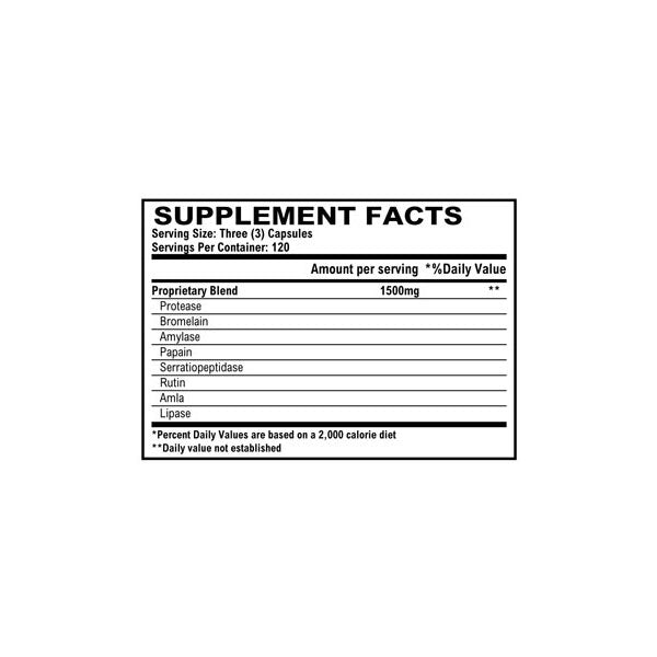 Vitalzym by X  by  World Nutrition supplement facts panel - 360 Capsules