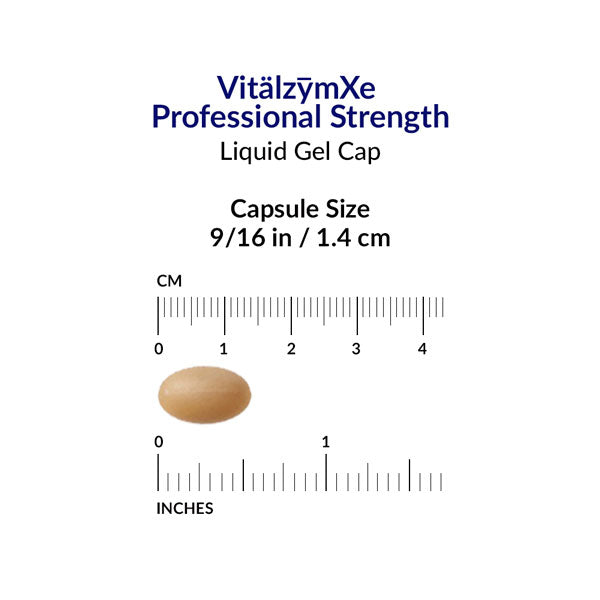 vitalzymXe from World Nutrition.  Capsule size 9/16 inch